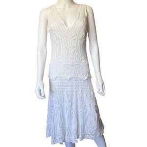 ECI New York Dress Womens 8 White Cotton Sleeveless Crochet Midi